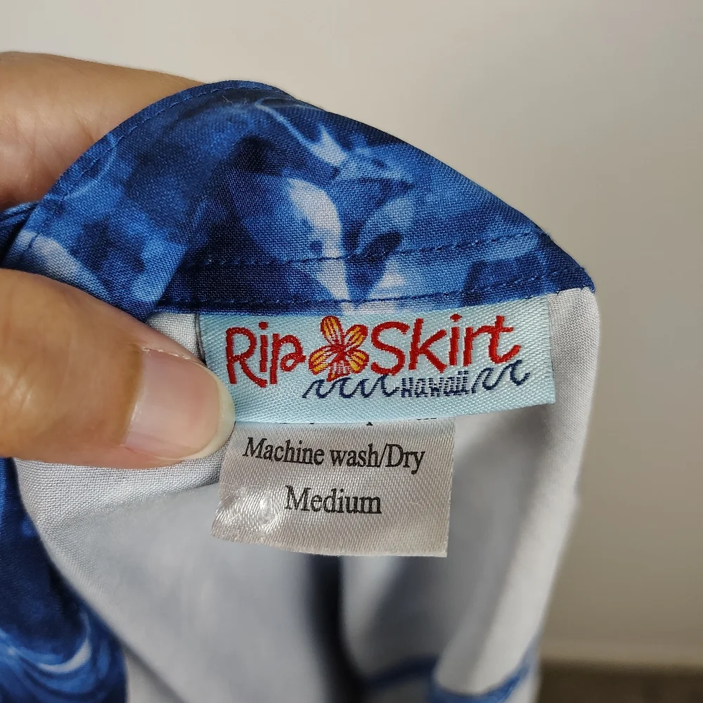 Ripskirt Hawaii Skirt Medium Blue Maxi Length 4 Wrap Floral Hawaiian Tropical - Picture 8 of 10